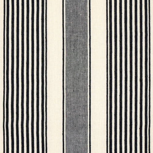 SCHUMACHER SUMMERVILLE LINEN STRIPE FABRIC 66096 / BLACK