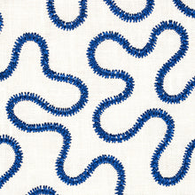 Load image into Gallery viewer, SCHUMACHER MEANDER EMBROIDERY FABRIC 67603 / BLUE ON IVORY