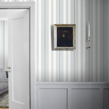 Load image into Gallery viewer, Schumacher Stockholm Stripe Wallpaper 6878 / Sky And Silver