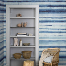Load image into Gallery viewer, Schumacher Habotai Stripe Wallpaper 6886 / Indigo