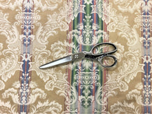 Load image into Gallery viewer, 54" Wide Reversible French Blue Emerald Green Red Beige Ivory Vintage Damask Floral Stripe Cotton Upholstery Drapery Fabric