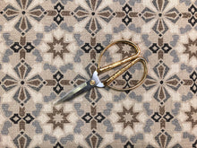Load image into Gallery viewer, Lewis &amp; Wood Conway Birch Linen Blend Mosaic Medallion Gray Brown Steel Blue Beige Geometric Moroccan Water &amp; Stain Resistant Upholstery Drapery Fabric