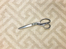 Load image into Gallery viewer, Designer Water &amp; Stain Resistant Wool Woven Flax Cotton Beige Geometric Greek Key Upholstery Fabric