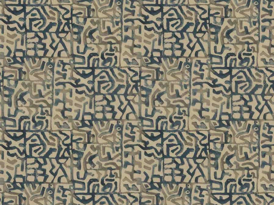 Greige Navy Blue Tribal Ethnic Upholstery Drapery store Fabric