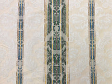 Load image into Gallery viewer, 53.5&quot; Wide Reversible Emerald Green French Blue Mauve Beige Cream Ivory Vintage Damask Floral Stripe Cotton Upholstery Drapery Fabric