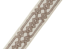 Load image into Gallery viewer, 2.125&quot; Wide Embroidered Grey Beige Taupe Green Geometric Drapery Tape Trim