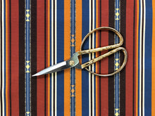 Load image into Gallery viewer, 1.5 Yds Water &amp; Stain Resistant Blue Brown Black Beige Orange Rusty Red Embroidered Stripe Upholstery Drapery Fabric
