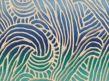 Load image into Gallery viewer, Designer Royal Blue Teal Green Taupe Embroidered Abstract Upholstery Drapery Fabric