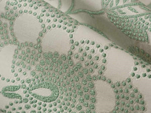 Iris Apfel Cream Sage Green Embroidered Floral Botanical Upholstery Drapery Fabric