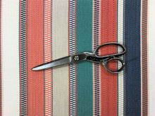 Load image into Gallery viewer, Sunbrella Ascend Tropical Water &amp; Stain Resistant Woven Coral Beige Denim Blue Teal Stripe Nautical Upholstery Fabric
