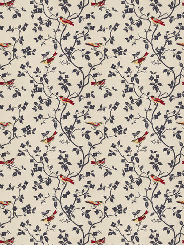 Embroidered Floral Bird Pattern Drapery Fabric / Cardinal