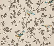 Load image into Gallery viewer, Embroidered Floral Bird Pattern Drapery Fabric / Verdigris
