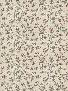 Embroidered Floral Bird Pattern Drapery Fabric / Verdigris