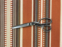 Load image into Gallery viewer, Designer Water &amp; Stain Resistant Woven Rusty Brown Gray Beige Cream Kilim Southwestern Stripe Upholstery Fabric
