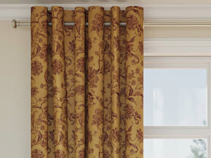 Heavy Duty Floral Mustard Gold Burgundy Red Upholstery Drapery Fabric