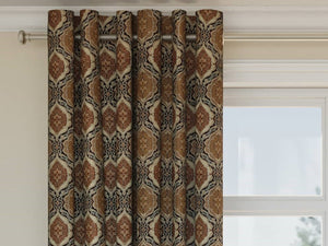 Heavy Duty Geometric Medallion Dark Umber Caramel Aqua Blue Beige Upholstery Drapery Fabric