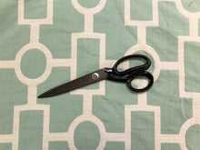 Load image into Gallery viewer, Reversible Aqua Cream Ivory Geometric Trellis Chinoiserie Upholstery Drapery Fabric