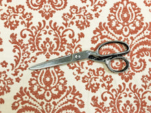 Load image into Gallery viewer, Designer Water &amp; Stain Resistant Cream Burnt Orange Damask Upholstery Drapery Fabric