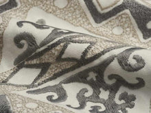 Load image into Gallery viewer, Cotton Poly Ivory Grey Taupe Ethnic Tribal Embroidered Drapery Fabric