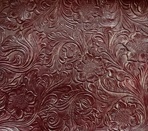 54" Wide Faux Leather Burgundy Red Wine Embossed Cowboy Vinyl Western Tooled for Upholstery Bags Totes Wallet