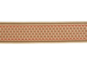 3" Wide Geometric Embroidered Red Pink Taupe Cream Drapery Tape Trim