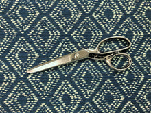 Load image into Gallery viewer, Designer Water &amp; Stain Resistant Navy Blue Grey Geometric Diamond Upholstery Fabric