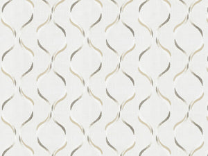 Ivory Taupe Beige Embroidered Geometric Trellis Drapery Fabric