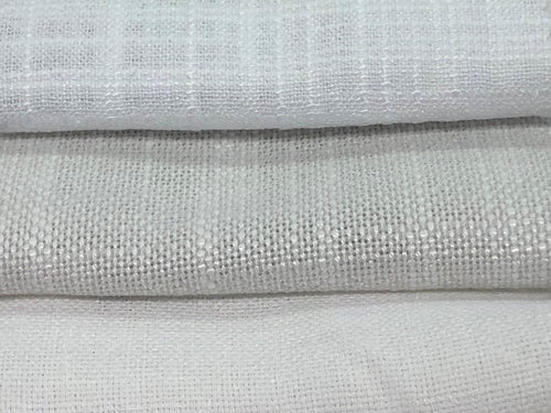 Faux Linen Textured White Pearl Snow White Drapery Fabric