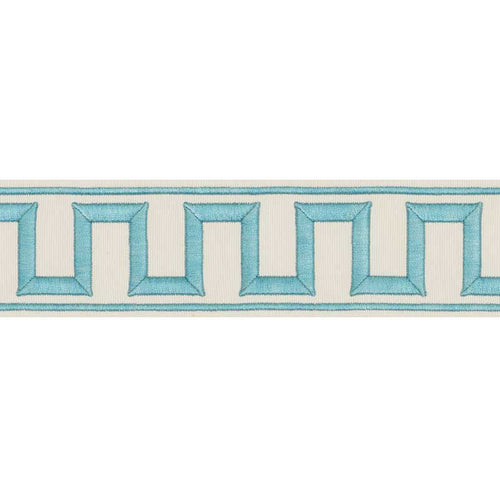 Schumacher Greek Key Embroidered Tape Trim 70793 / Aqua