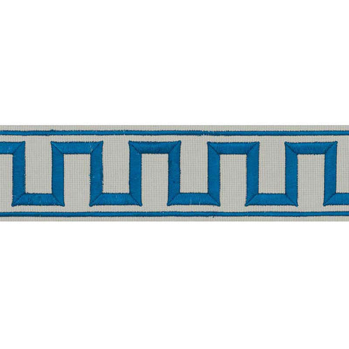 Schumacher Greek Key Embroidered Tape Trim 70799 / Peacock & Mineral