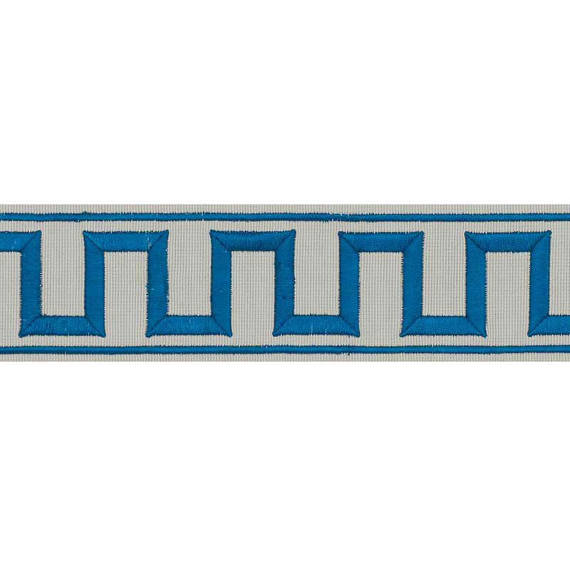Schumacher Greek Key Embroidered Tape Trim 70799 / Peacock & Mineral