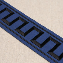 Load image into Gallery viewer, Schumacher Greek Key Embroidered Tape Trim 70803 / Black On Navy