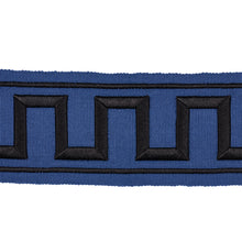 Load image into Gallery viewer, Schumacher Greek Key Embroidered Tape Trim 70803 / Black On Navy