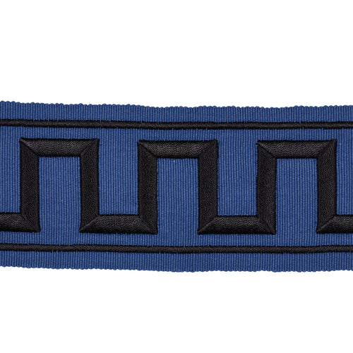 Schumacher Greek Key Embroidered Tape Trim 70803 / Black On Navy