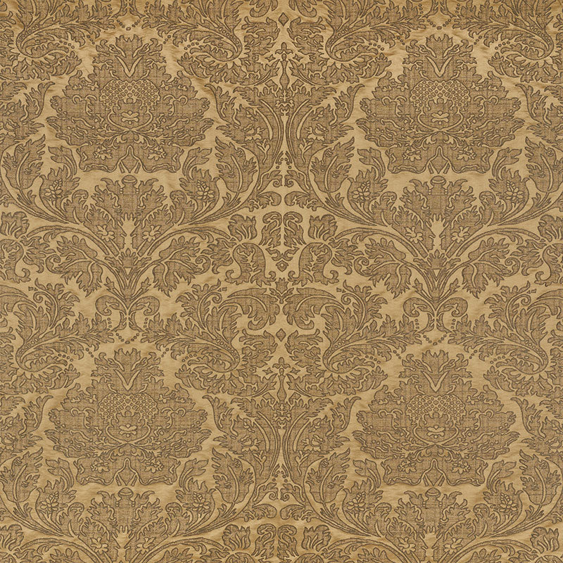 SCHUMACHER BELICE DAMASCO FABRIC 71482 / ANTIQUE GOLD