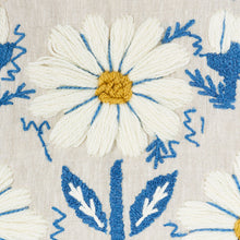 Load image into Gallery viewer, SCHUMACHER MARGUERITE EMBROIDERY WOOL LINEN FABRIC 72332 / BLUE &amp; OCHRE