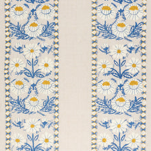 Load image into Gallery viewer, SCHUMACHER MARGUERITE EMBROIDERY WOOL LINEN FABRIC 72332 / BLUE &amp; OCHRE