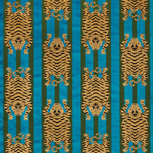 Load image into Gallery viewer, SCHUMACHER JOKHANG TIGER VELVET FABRIC 77230 / PEACOCK &amp; OLIVE