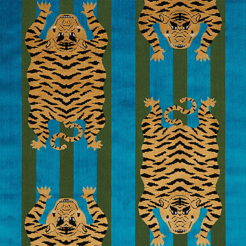 SCHUMACHER JOKHANG TIGER VELVET FABRIC 77230 / PEACOCK & OLIVE