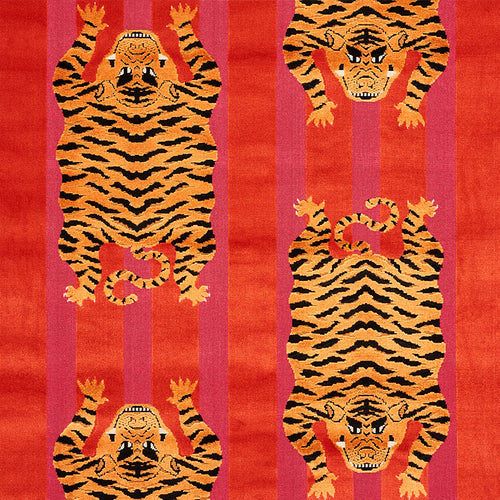 SCHUMACHER JOKHANG TIGER VELVET FABRIC 77231 / RED & PINK