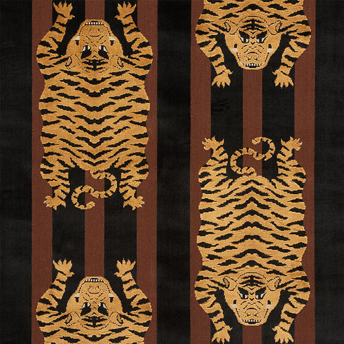 SCHUMACHER JOKHANG TIGER VELVET FABRIC 77232 / BROWN & BLACK