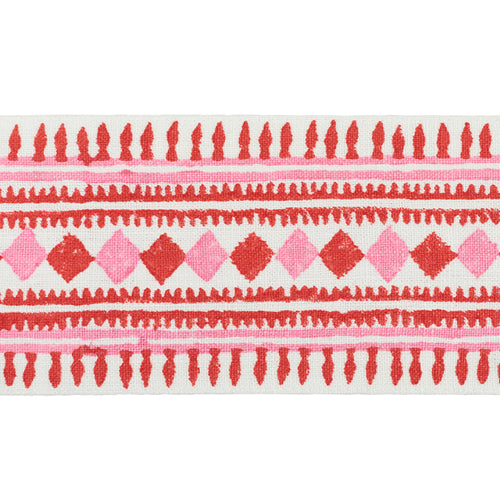 Schumacher Toula Hand Blocked Linen Tape Trim 77331 / Red & Pink