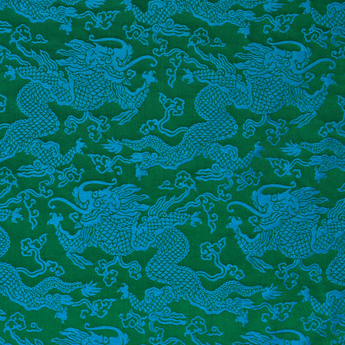 SCHUMACHER RUAN DRAGON DAMASK FABRIC 78100 / EMERALD