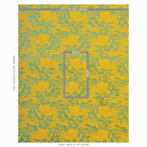 SCHUMACHER RUAN DRAGON DAMASK FABRIC 78102 / GOLD