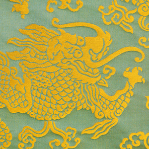 SCHUMACHER RUAN DRAGON DAMASK FABRIC 78102 / GOLD