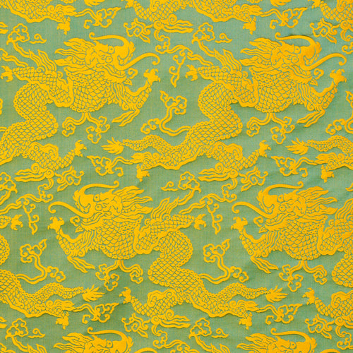 SCHUMACHER RUAN DRAGON DAMASK FABRIC 78102 / GOLD