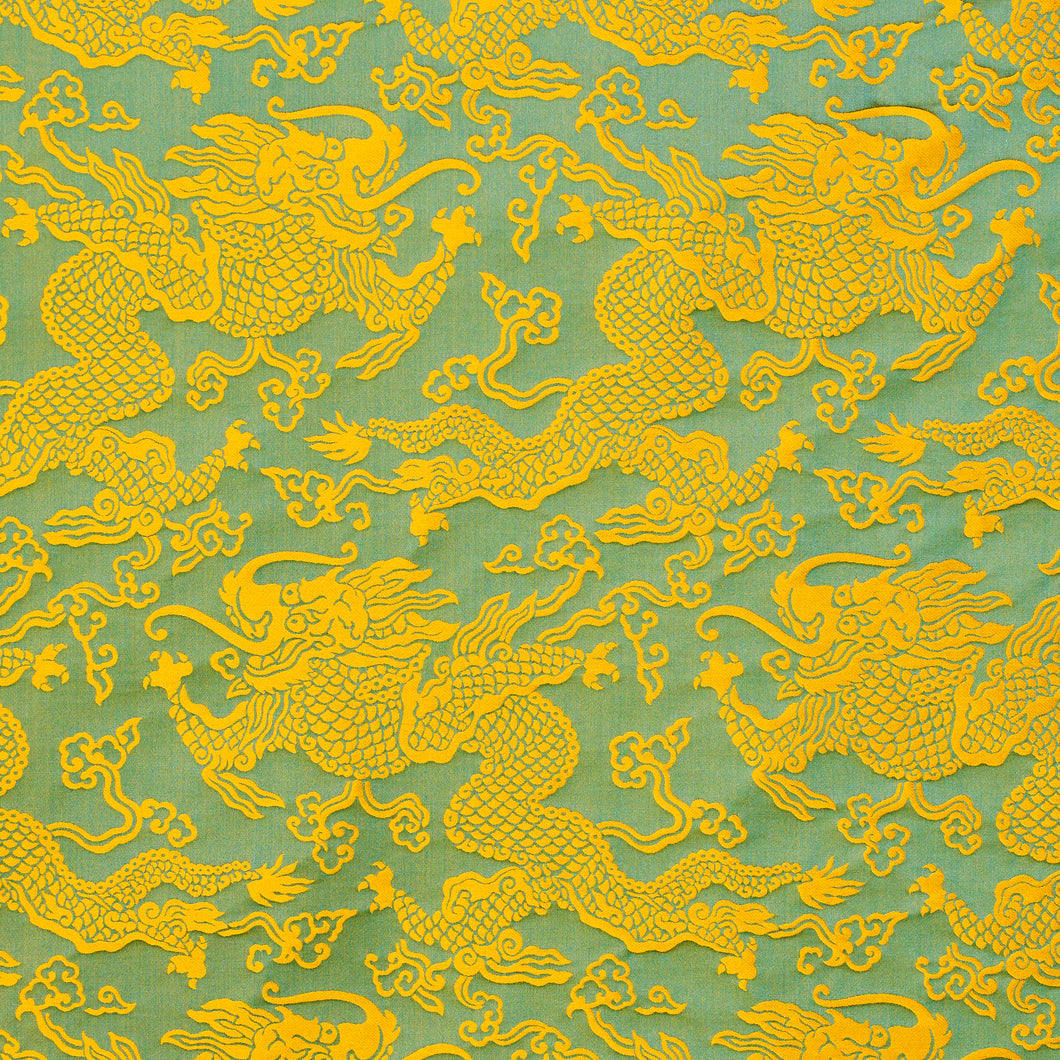 SCHUMACHER RUAN DRAGON DAMASK FABRIC 78102 / GOLD