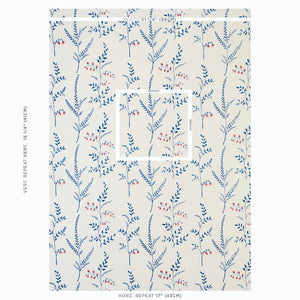 SCHUMACHER CYNTHIA EMBROIDERED PRINT FABRIC 78350 / BLUE