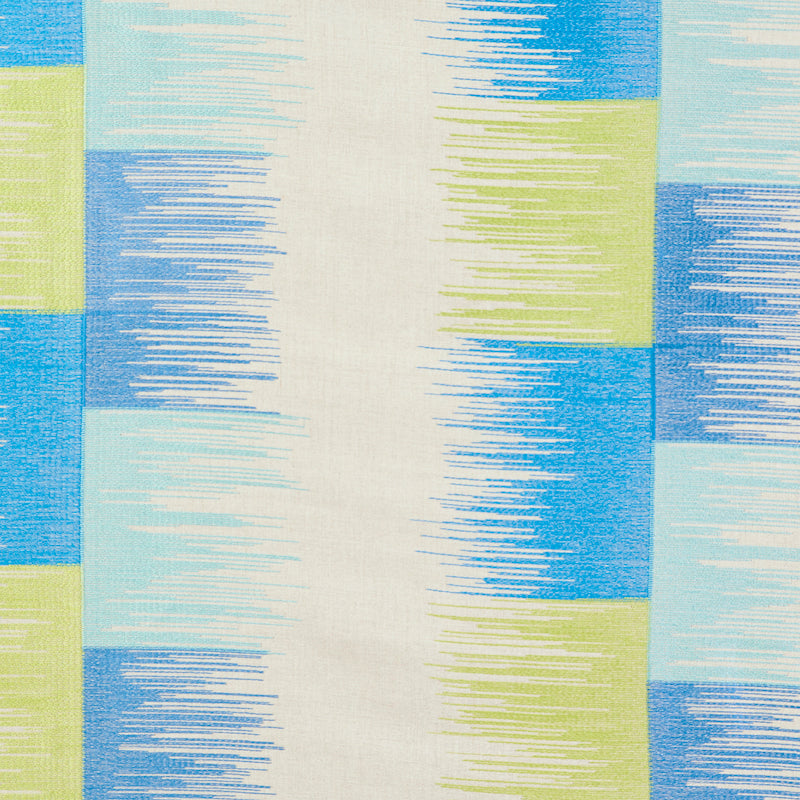 Schumacher Sunburst Stripe Embroidery Fabric 78401 / Blue & Lime