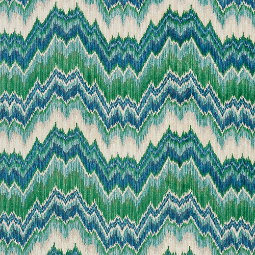 SCHUMACHER BEZIQUE FLAMESTITCH VELVET FABRIC 78791 / BLUE & GREEN
